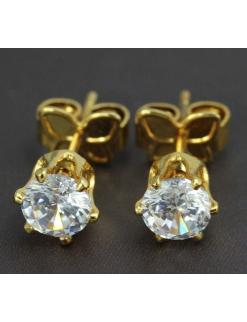 PENDIENTES TIPO CHATÓN UNISEX, ACERO Y ORO 18 KILATES