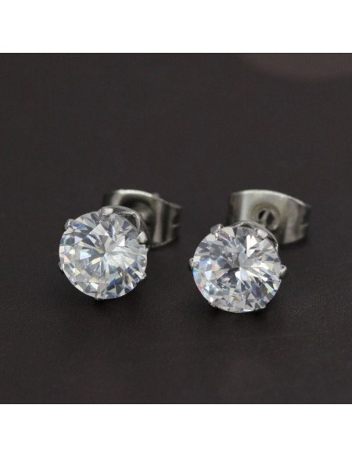 PENDIENTES TIPO CHATÓN UNISEX, ACERO Y ORO 18 KILATES