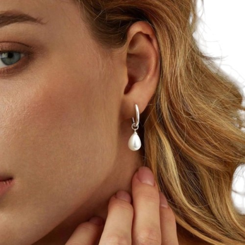PENDIENTES AROS CON PERLA COLGANTE DESMONTABLE ACERO Y ORO