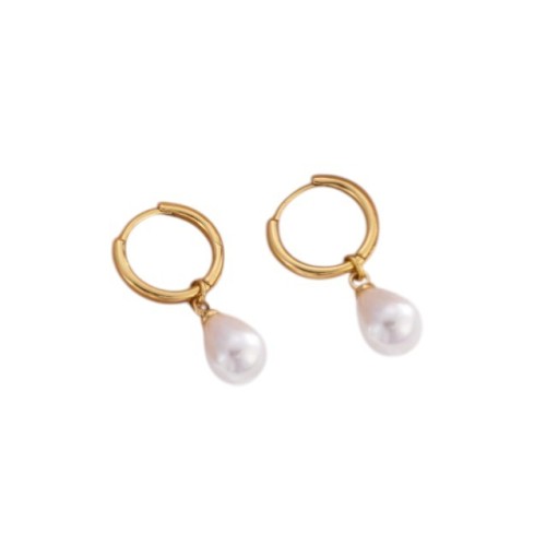 PENDIENTES AROS CON PERLA COLGANTE DESMONTABLE ACERO Y ORO