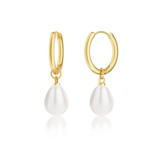 PENDIENTES AROS CON PERLA COLGANTE DESMONTABLE ACERO Y ORO