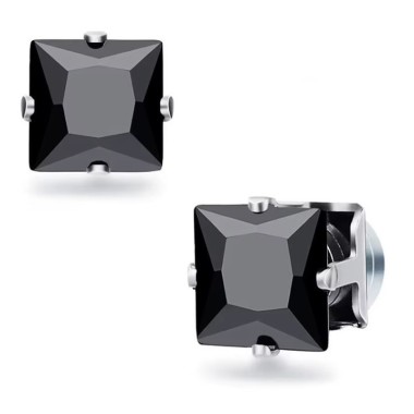 pendientes cuadrados magneticos acero para hombre con piedra negra onix