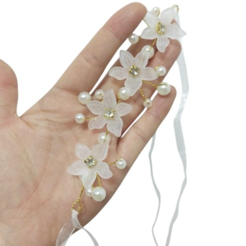 PULSERA RAMILLETE PARA NOVIA CON ORGANZA BLANCA