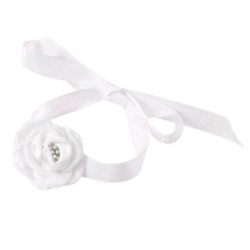 PULSERA CINTA DE RASO BLANCO CON FLOR Y PERLAS PARA NOVIA