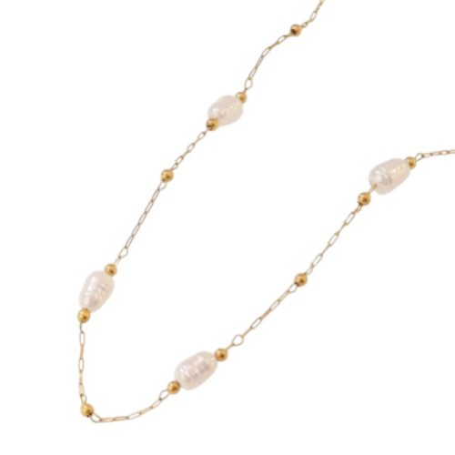 GARGANTILLA ELEGANTE PERLAS PEQUEÑAS ACERO Y ORO