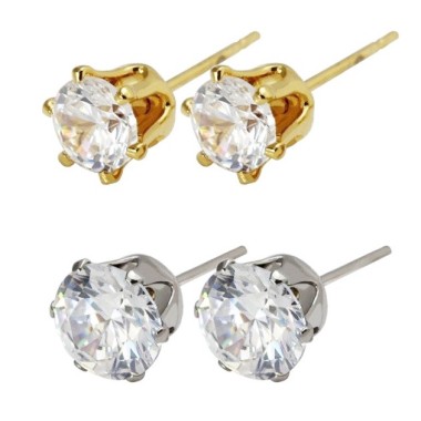 PENDIENTES TIPO CHATÓN UNISEX, ACERO Y ORO 18 KILATES