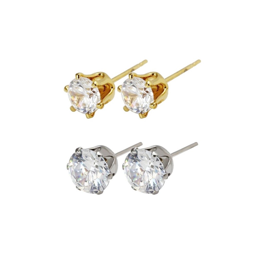 PENDIENTES TIPO CHATÓN UNISEX, ACERO Y ORO 18 KILATES