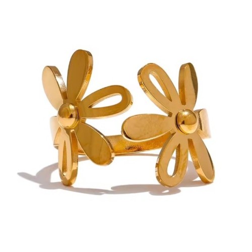 ANILLO DOBLE FLOR AJUSTABLE ACERO Y ORO WATERPROOF